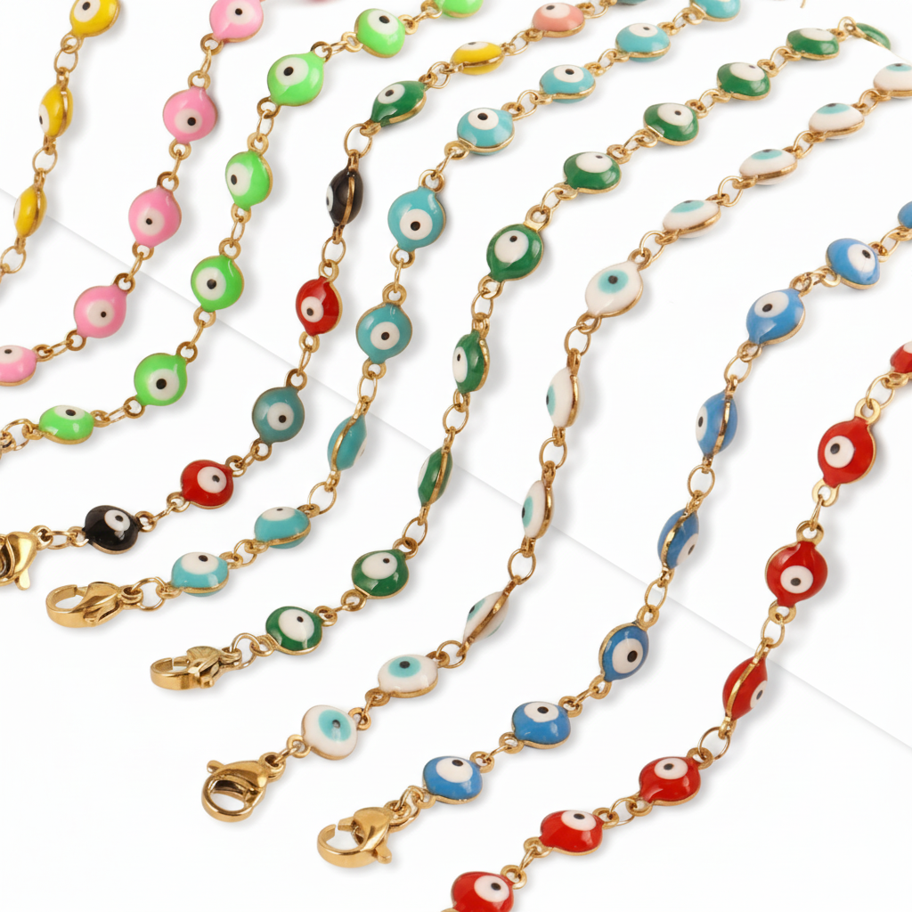 Many Colors! 316L Stainless Steel Necklace and Bracelet Gold Color Colorful Evil Eye Chain Necklace Enamel Eye Necklaces For Women Choker Jewelry