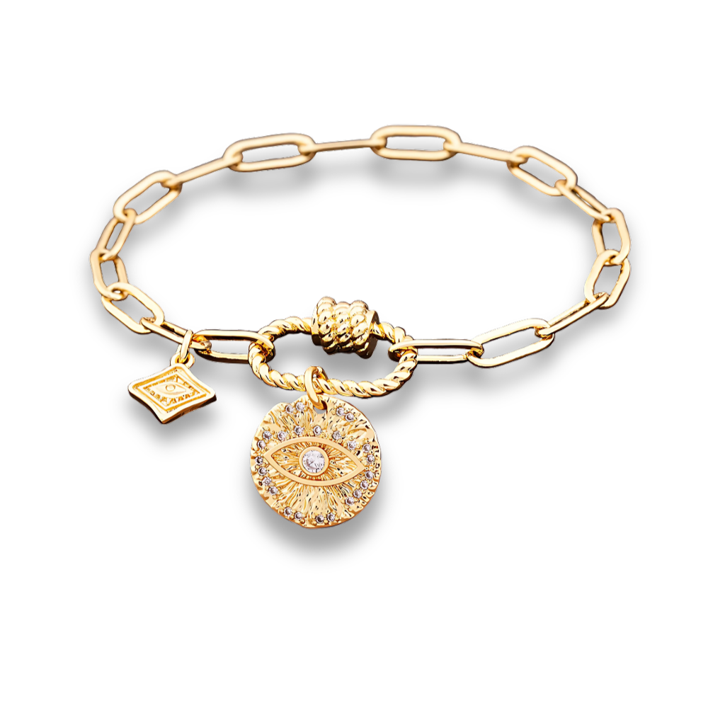 4 Styles! Stunning Gold and CZ Evil Eye Pendant Charm Bracelets
