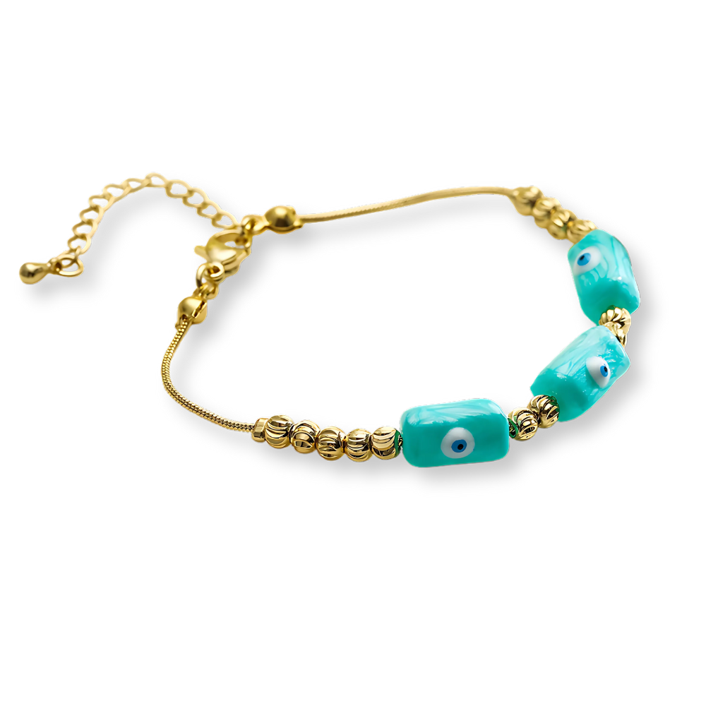 19 Styles! Trendy Gold Bead Colorful Evil Eye Charm Pendant Bracelet Bangle CZ Sparkly Bracelet Stack Stacking