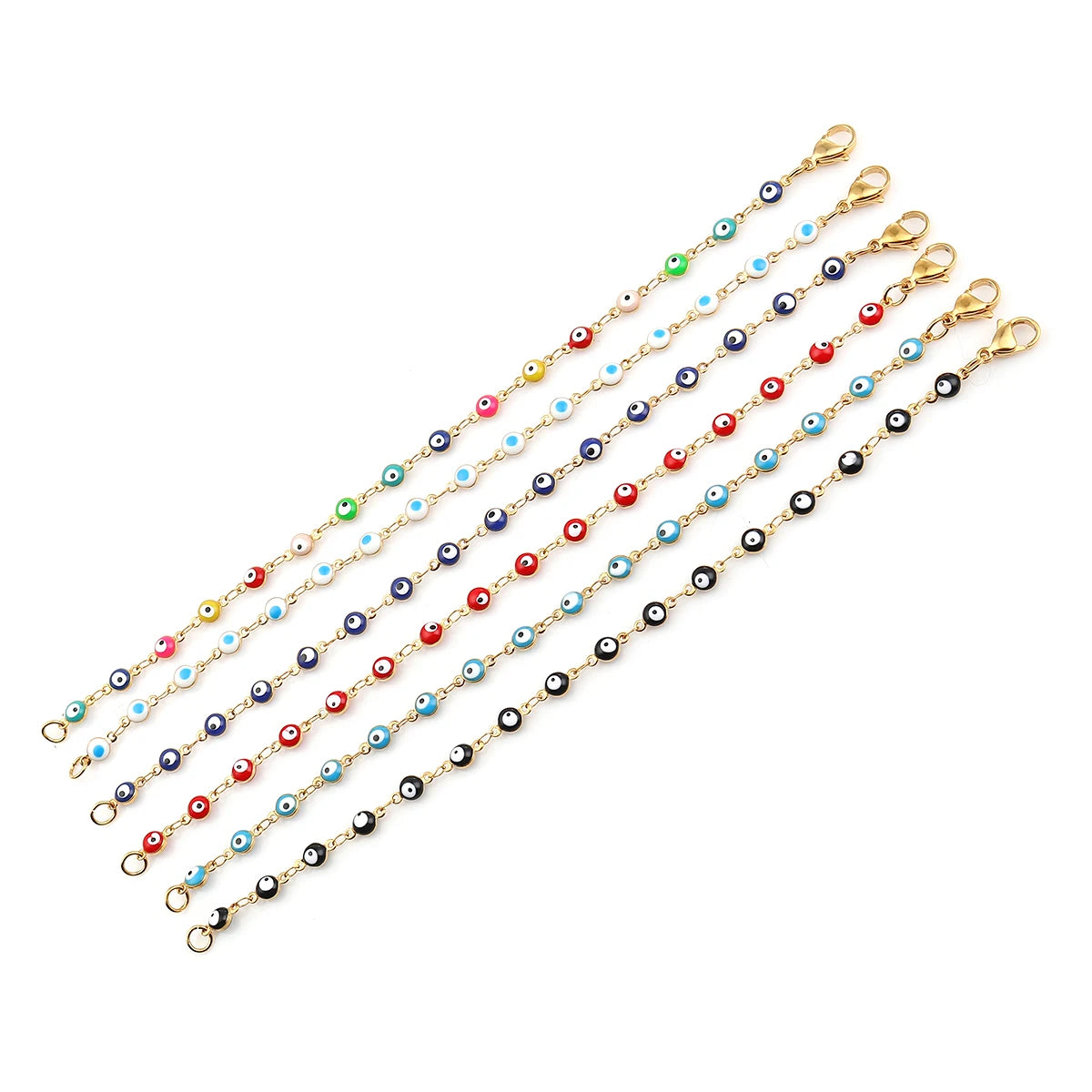 Stainless Steel Bracelets Gold Color Link Chain Multicolor Evil Eye Enamel Bracelets For Women 19.2cm , 1 Piece