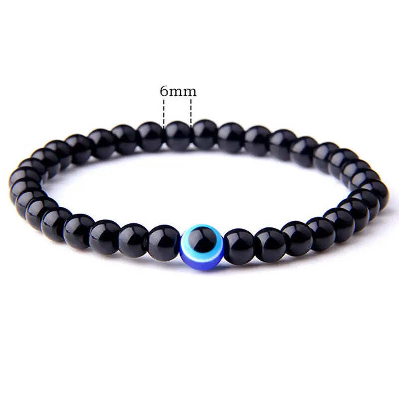 1 or 2 Piece Turkish Evil Eyes Bracelet Black Natural Stone Beads Obsidian Men's Unisex Black