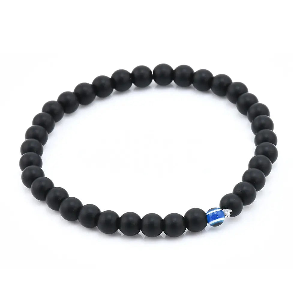 1 or 2 Piece Turkish Evil Eyes Bracelet Black Natural Stone Beads Obsidian Men's Unisex Black