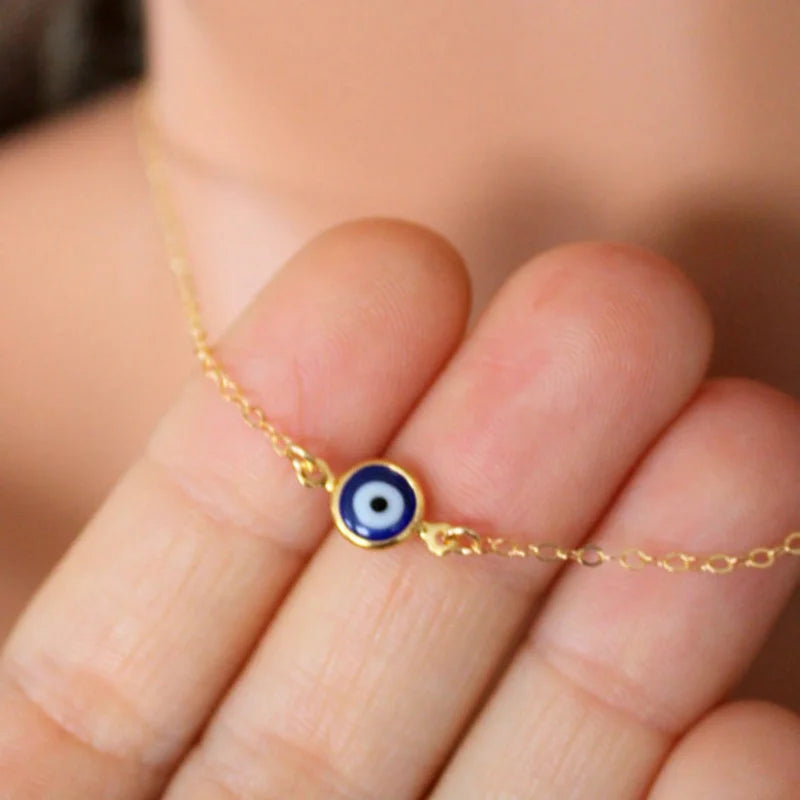 Gold or Silver Lucky Evil Eye Simple Pendant Necklace for Women Turkish Jewelry Clavicle Chain