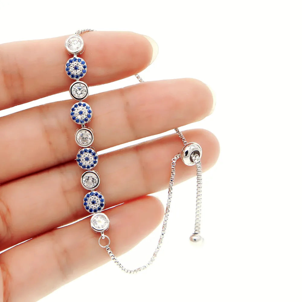 Gold, Rose, Silver Color 5mm Sparking AAA+ Cz Evil Eye Link Chain Pave Bracelet 1 PC