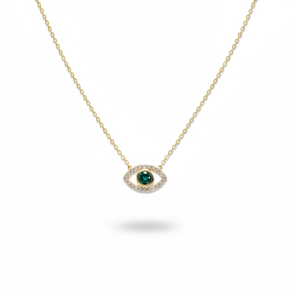 Lucky Silver or Gold Color Palm Evil Eyes Pendant Necklace for Women Micro Paved Rhinestone 1 Pc