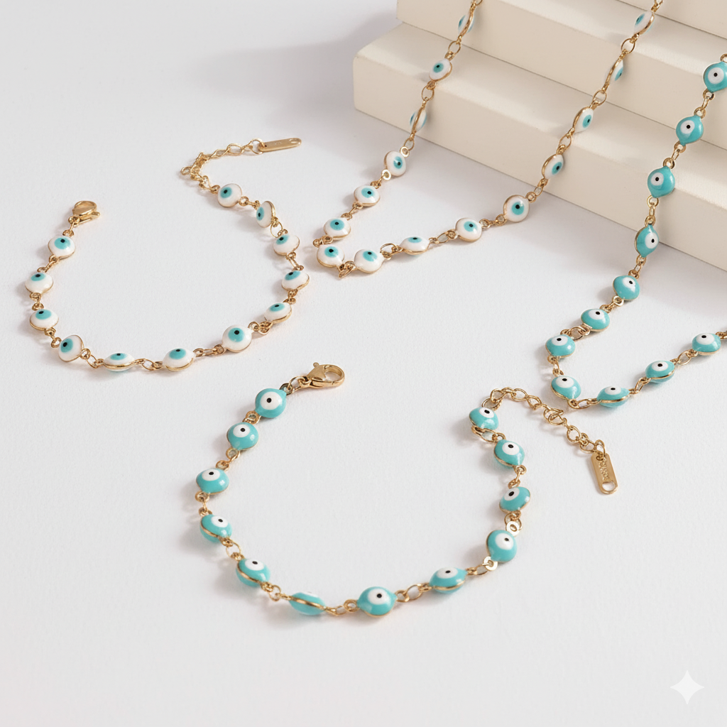 Many Colors! 316L Stainless Steel Necklace and Bracelet Gold Color Colorful Evil Eye Chain Necklace Enamel Eye Necklaces For Women Choker Jewelry