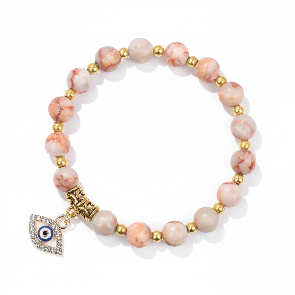 24 Color Options! 3 Size Options! Lucky Turkish Evil Eye Pendant Beads Bracelet Natural Stone With Card Charm Bangles Women