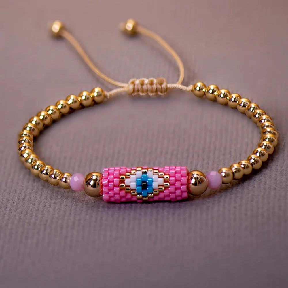Cute Miyuki Woven Evil Eye Bracelet Handmade Bohemian Bead Boho Style Colorful