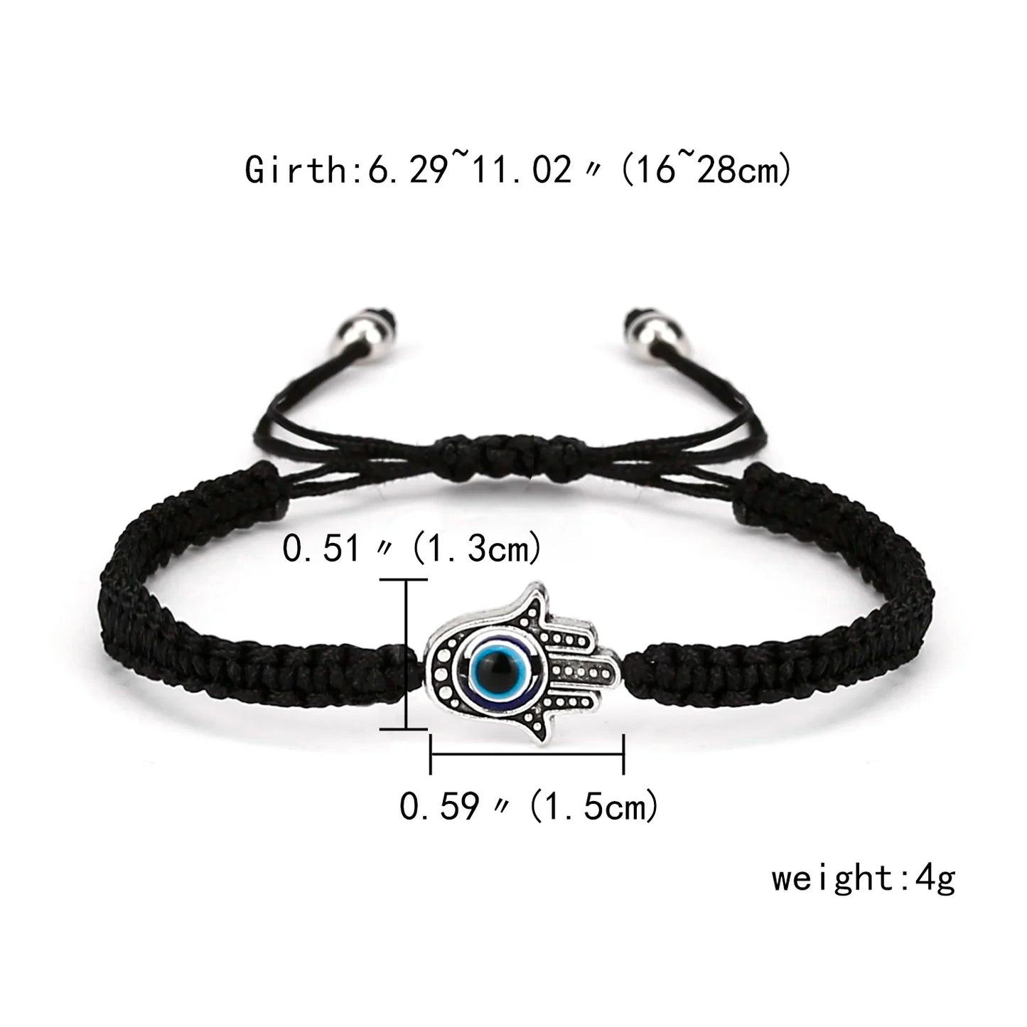2 Colors! 2 Pack Simple Blue or Black Evil Eye Bracelet Sets for Men Unisex Charm Palm Resin Bead Rope Adjustable