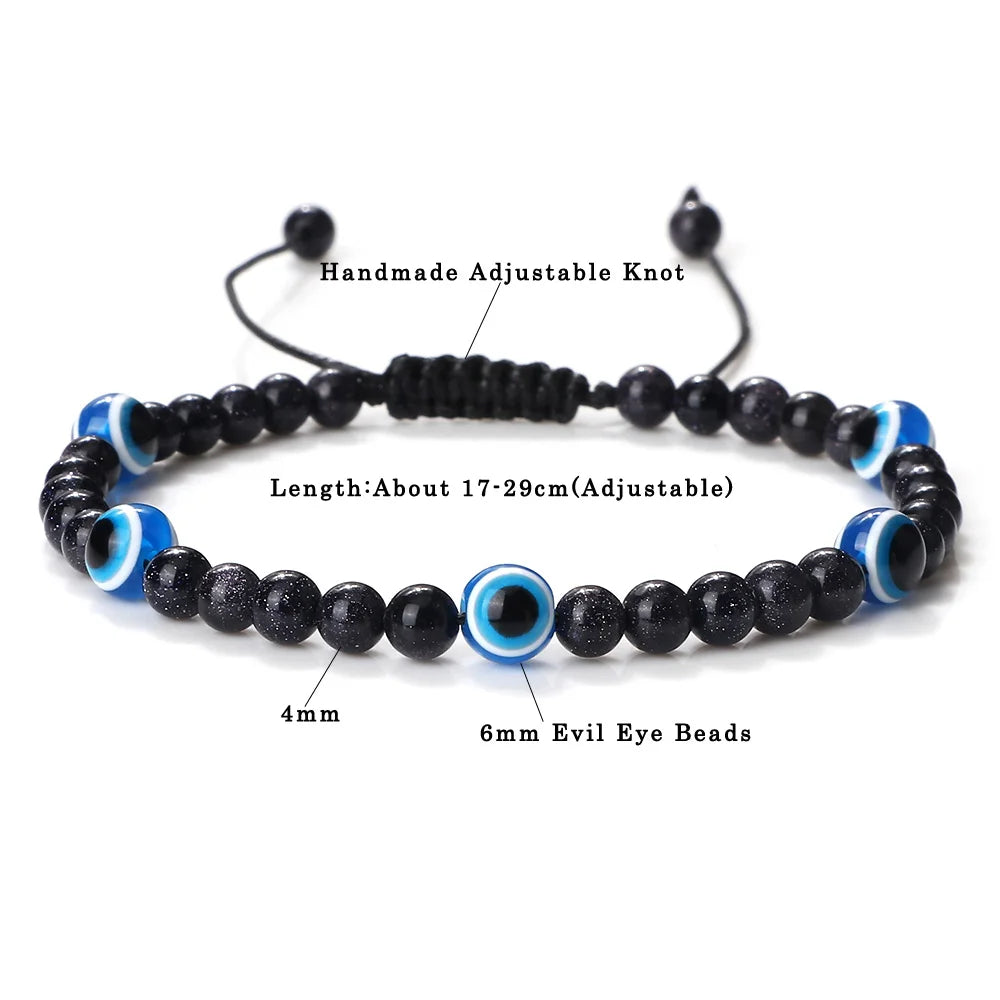 13 Colors! Adjustable Turkish Evil Eye Bracelets 4mm Natural Stone Beads Handmade Braided Men Obsidian Bracelet