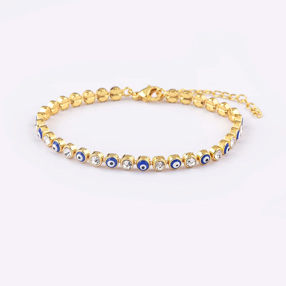 6 Colors! Precious Lucky Evil Eye Shiny Charm CZ Tennis Bracelet for Women Crystal Zircon Jewelry Adjustable Chain Bangle