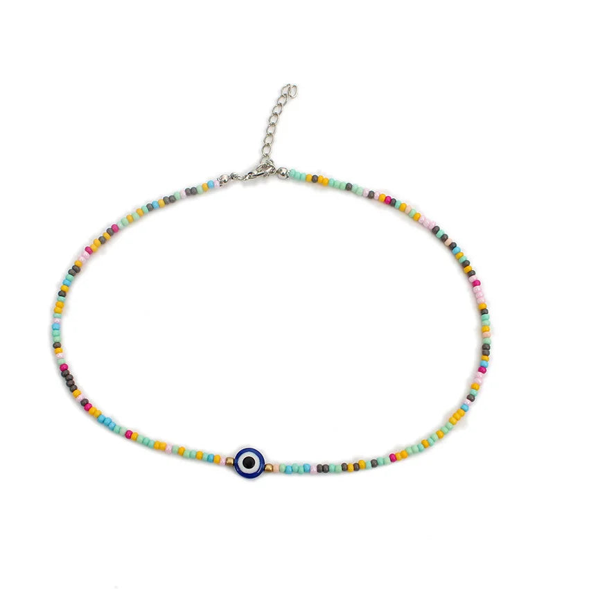 6 Colors! Colorful Children's Evil Eye Choker Beaded Necklace