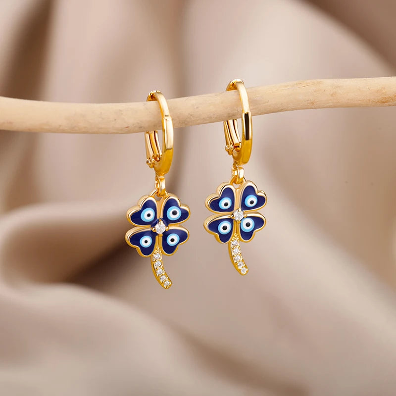 Gorgeous Collection of 6 Styles Zircon Evil Eye Earring For Women Stainless Steel Gold Color