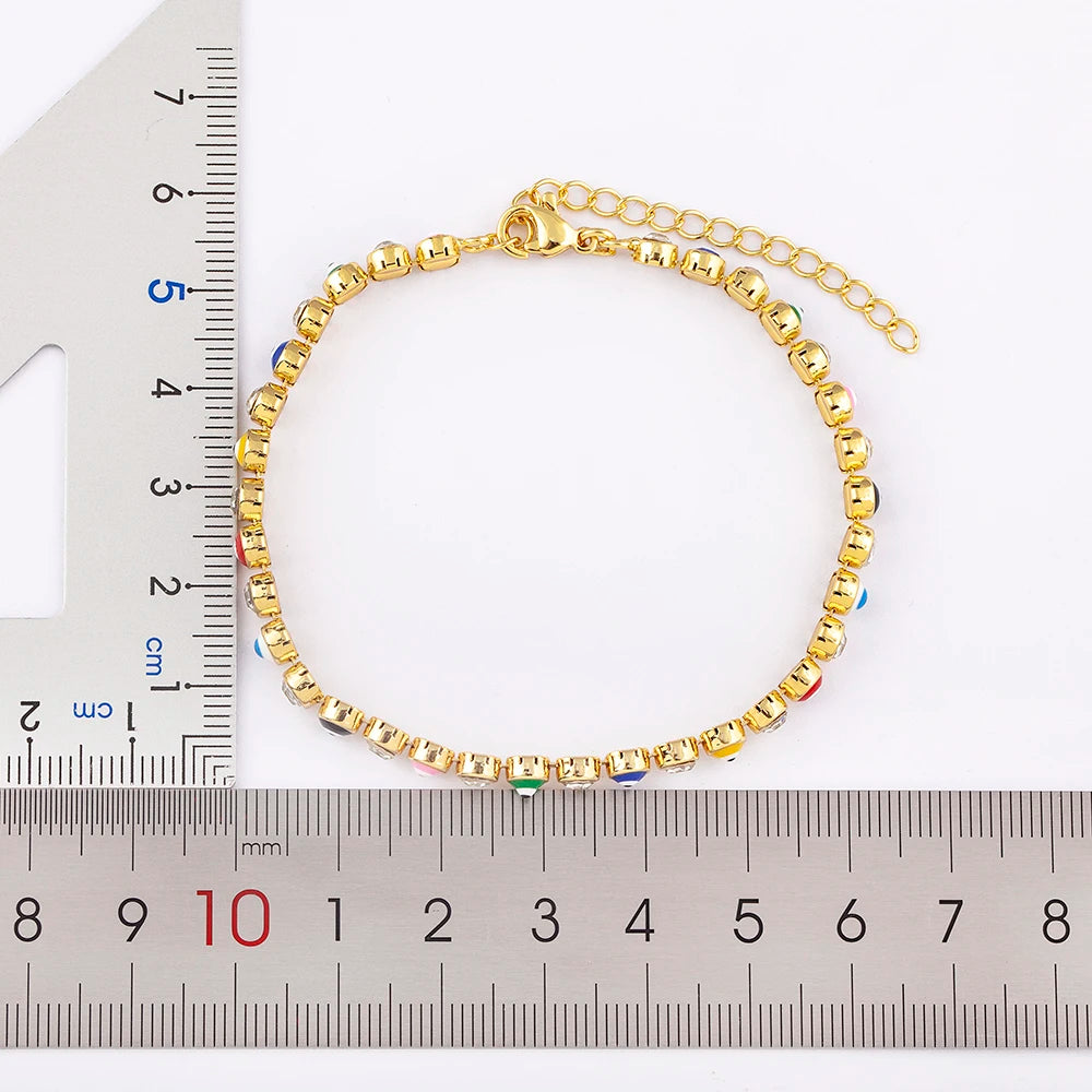 6 Colors! Precious Lucky Evil Eye Shiny Charm CZ Tennis Bracelet for Women Crystal Zircon Jewelry Adjustable Chain Bangle