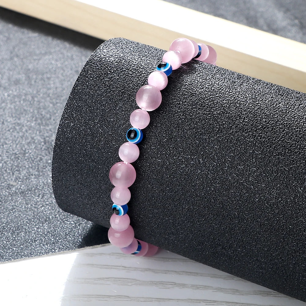 32 Styles To Choose From! Evil Eye Beaded Bracelets Natural Cat Eye Stone 6 8mm Opal Men Unisex Adjustable