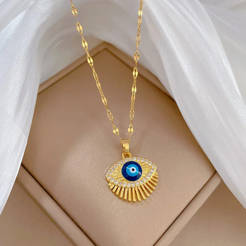 27 Style Options! Gorgeous Gold Color and Cubic Zircon Hamsa Evil Blue Eye Necklace Turkish Eye Necklace Greek Jewelry Collection Gold or Silver Color