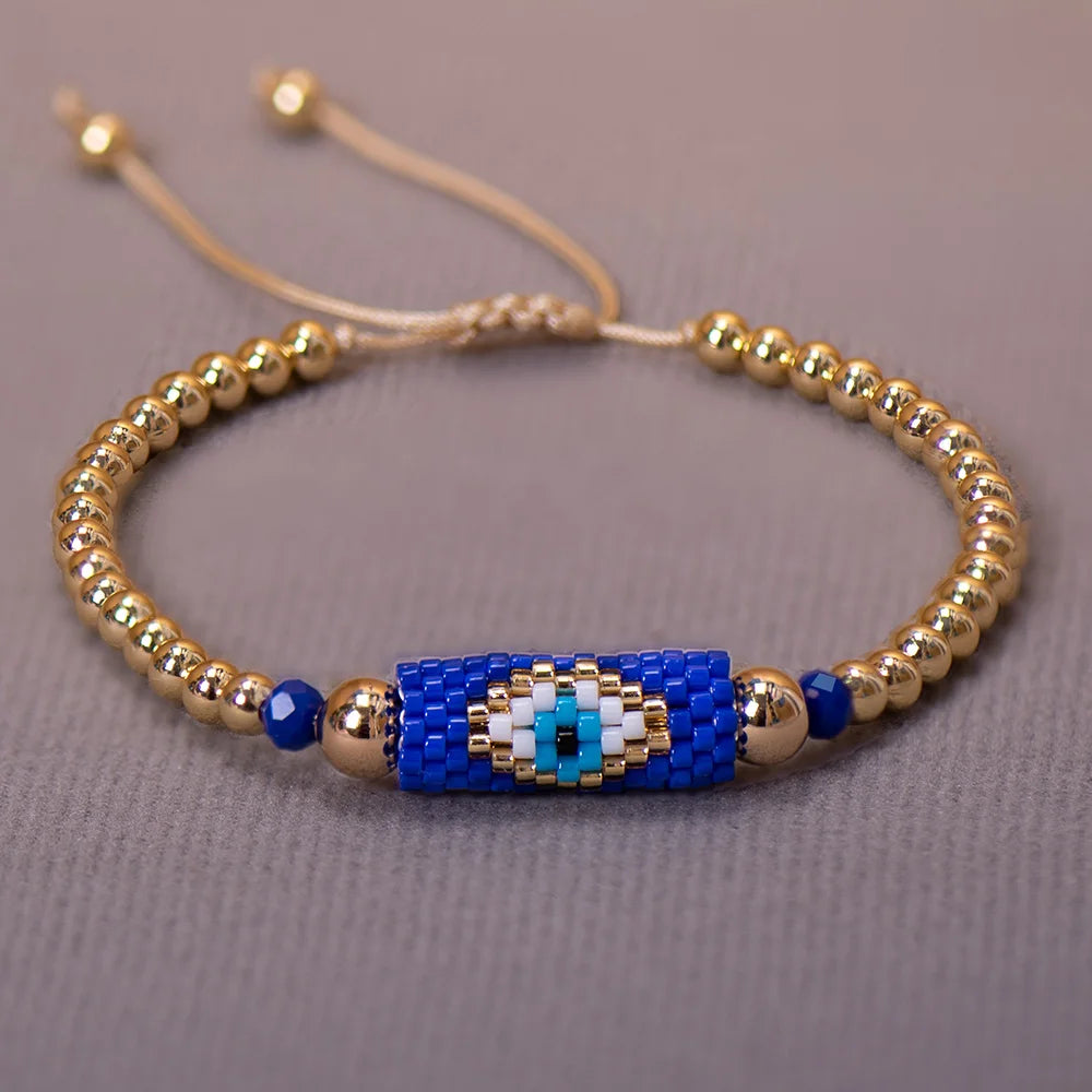 Cute Miyuki Woven Evil Eye Bracelet Handmade Bohemian Bead Boho Style Colorful