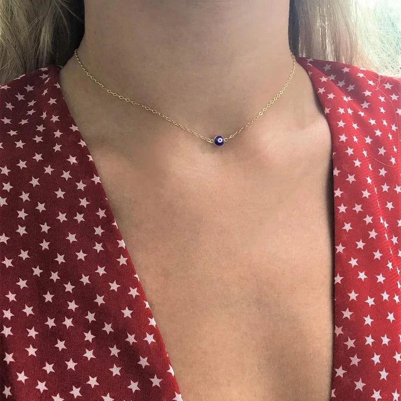 Silver or Gold Evil Eye Necklace for Women Blue Eye Hand Stainless Steel Chain Choker Clavicle Chain