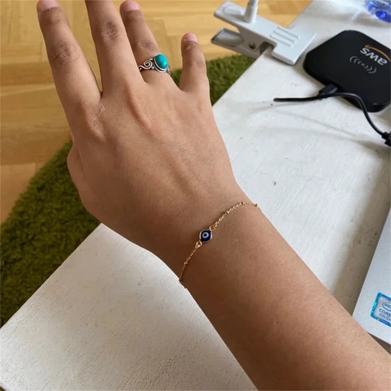 3 Styles! Simple Design Evil Eye Charm Bracelet for Women Gold Color Copper Chain Adjustable Bracelet
