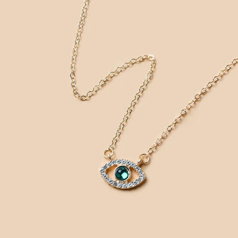 Lucky Silver or Gold Color Palm Evil Eyes Pendant Necklace for Women Micro Paved Rhinestone 1 Pc