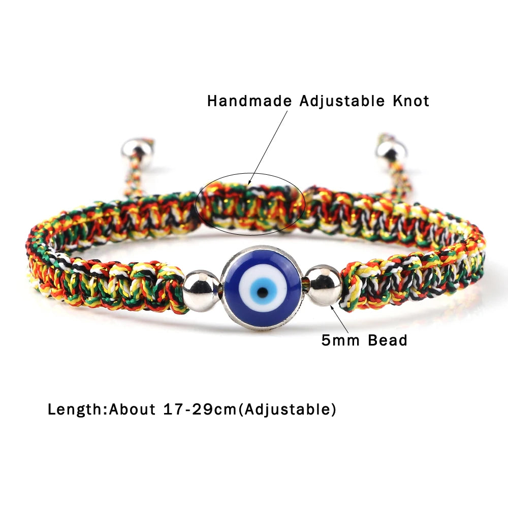 14 Colors Available! Handmade Braided Turkish Evil Eye Bracelets Unisex Lucky Rope Adjustable Bracelets Gold or Silver