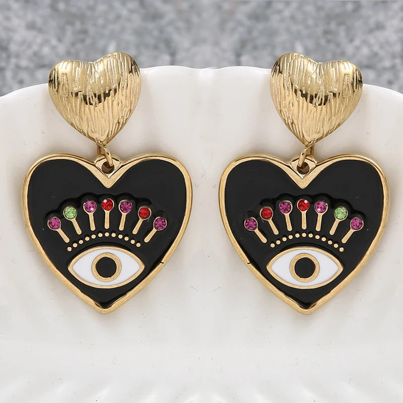 5 Colors! Boho Evil Eye Heart Earrings 14k Gold Plated Stainless Steel