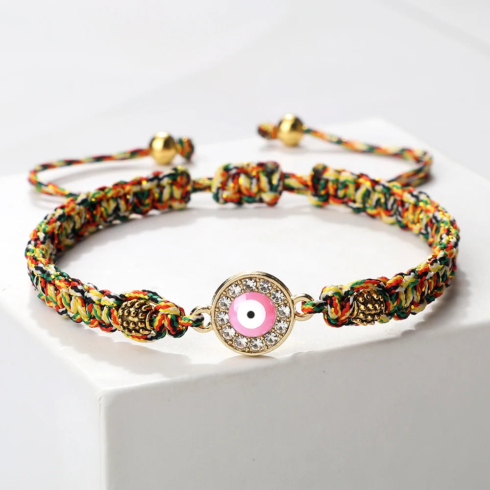 Colorful Evil Eye Rope and Natural Stone Adjustable Bracelets For Women Kids Tibetan Buddhist Handmade Knots Rope Bracelets Jewelry