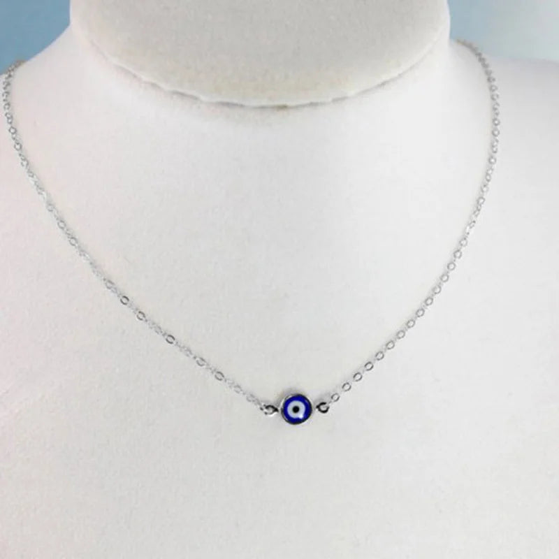 Silver or Gold Evil Eye Necklace for Women Blue Eye Hand Stainless Steel Chain Choker Clavicle Chain