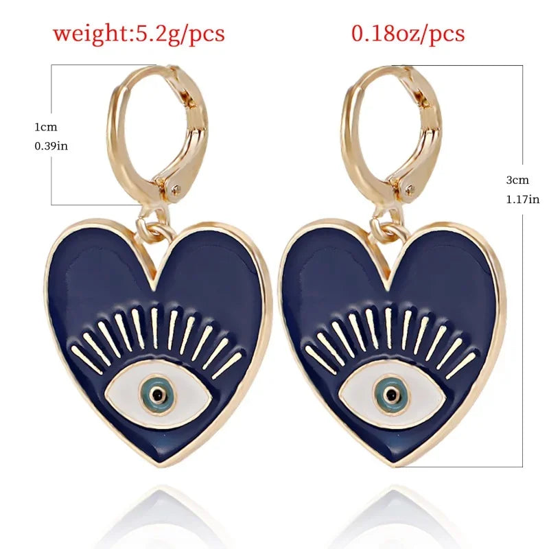 6 Colors! Colorful Evil Eye Heart-shaped Gold Color Dangle Earrings for Women Girls