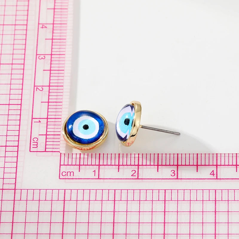Silver or Gold! Simple Resin Blue Evil Eye Stud Earrings