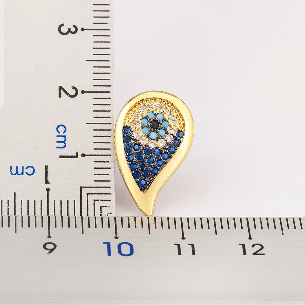 Lucky Turkish Evil Eye Colorful Zirconia Stud Earrings For Women Water Drop Gold Plated Crystal