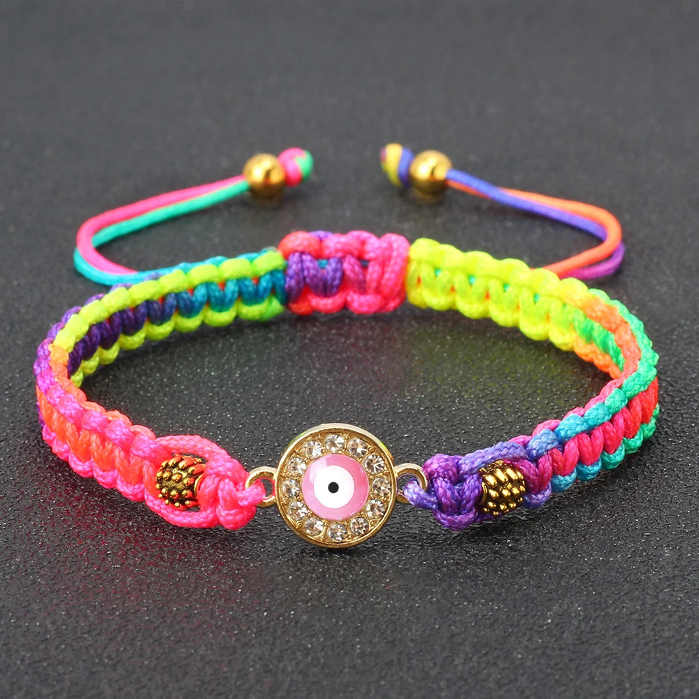 Colorful Evil Eye Rope and Natural Stone Adjustable Bracelets For Women Kids Tibetan Buddhist Handmade Knots Rope Bracelets Jewelry