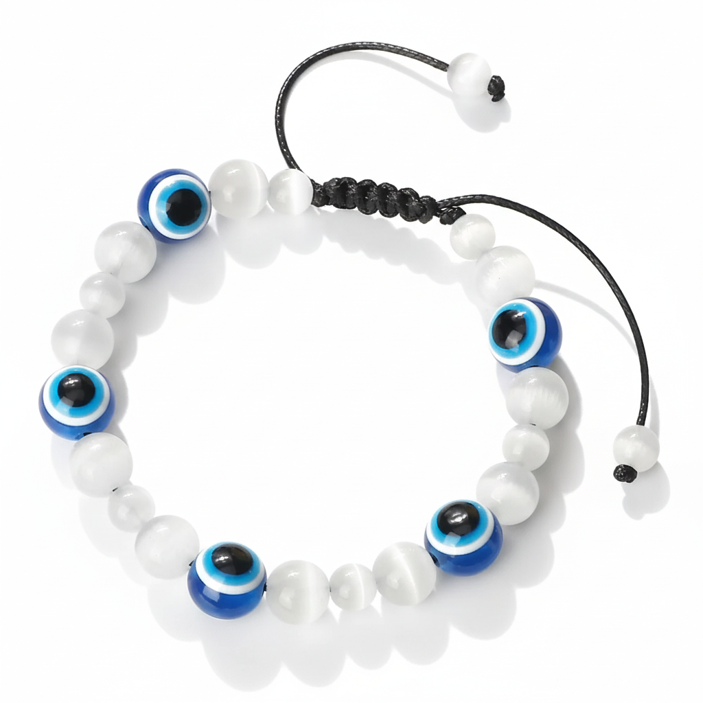 32 Styles To Choose From! Evil Eye Beaded Bracelets Natural Cat Eye Stone 6 8mm Opal Men Unisex Adjustable