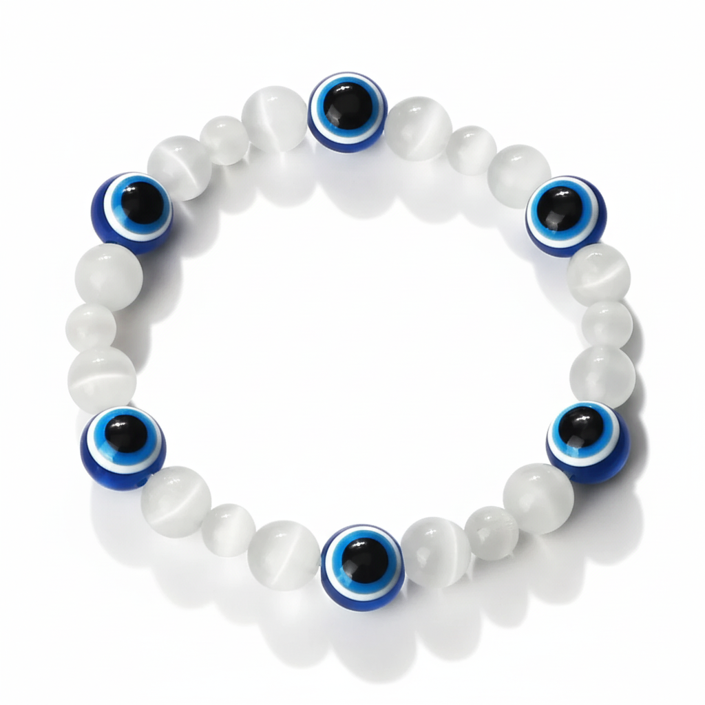 32 Styles To Choose From! Evil Eye Beaded Bracelets Natural Cat Eye Stone 6 8mm Opal Men Unisex Adjustable