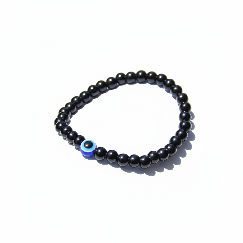1 or 2 Piece Turkish Evil Eyes Bracelet Black Natural Stone Beads Obsidian Men's Unisex Black