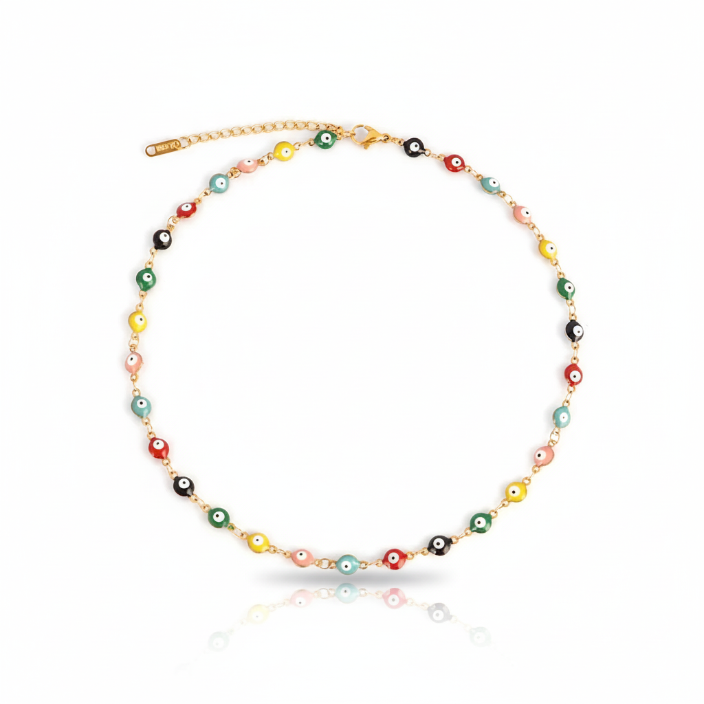 Many Colors! 316L Stainless Steel Necklace and Bracelet Gold Color Colorful Evil Eye Chain Necklace Enamel Eye Necklaces For Women Choker Jewelry