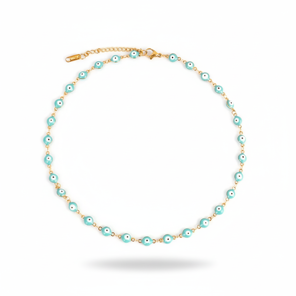 Many Colors! 316L Stainless Steel Necklace and Bracelet Gold Color Colorful Evil Eye Chain Necklace Enamel Eye Necklaces For Women Choker Jewelry