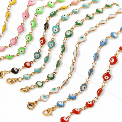 Many Colors! 316L Stainless Steel Necklace and Bracelet Gold Color Colorful Evil Eye Chain Necklace Enamel Eye Necklaces For Women Choker Jewelry