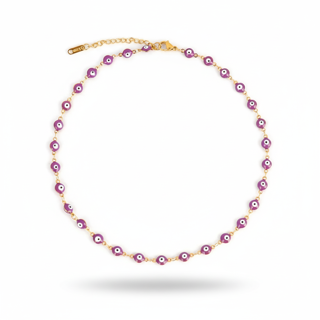 Many Colors! 316L Stainless Steel Necklace and Bracelet Gold Color Colorful Evil Eye Chain Necklace Enamel Eye Necklaces For Women Choker Jewelry