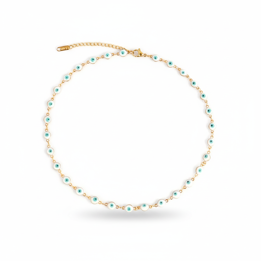 Many Colors! 316L Stainless Steel Necklace and Bracelet Gold Color Colorful Evil Eye Chain Necklace Enamel Eye Necklaces For Women Choker Jewelry