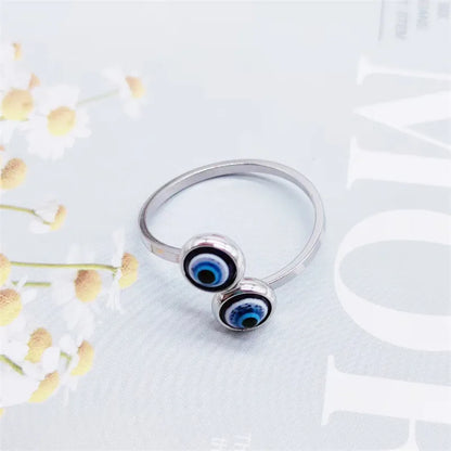 4 Styles! Stainless Steel Silver Color Evil Eye Ring For Women Charm Turkish Adjustable Rings