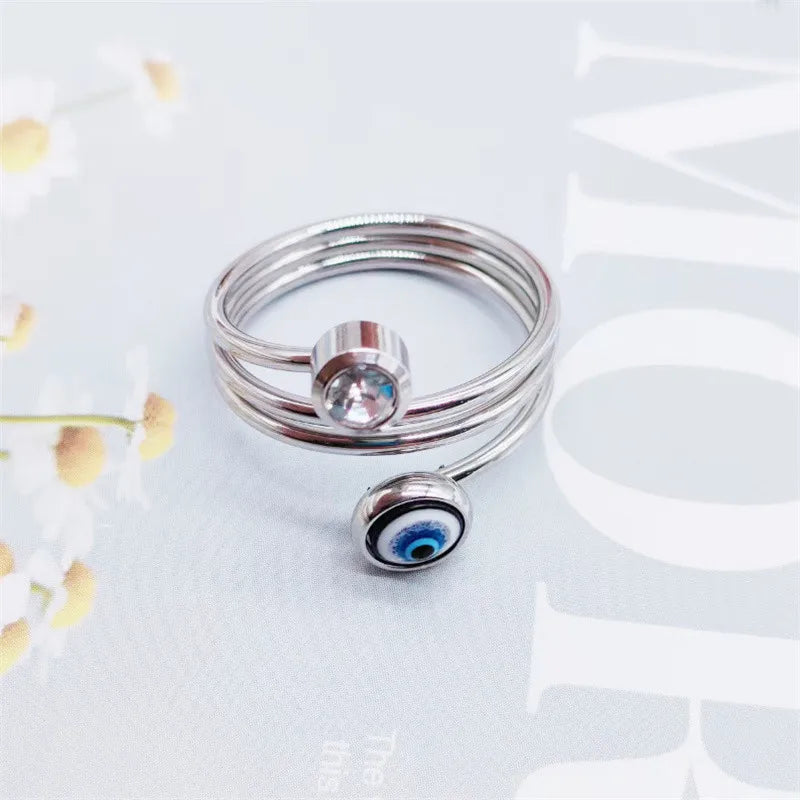 4 Styles! Stainless Steel Silver Color Evil Eye Ring For Women Charm Turkish Adjustable Rings