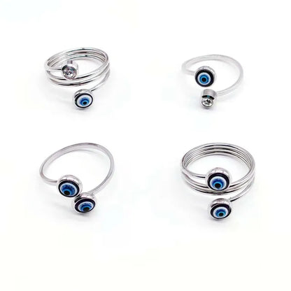 4 Styles! Stainless Steel Silver Color Evil Eye Ring For Women Charm Turkish Adjustable Rings