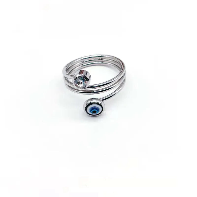 4 Styles! Stainless Steel Silver Color Evil Eye Ring For Women Charm Turkish Adjustable Rings