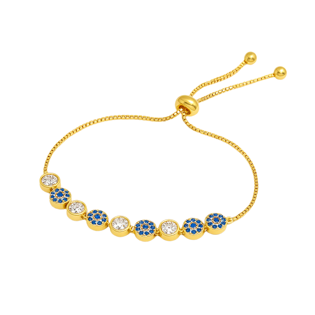 Gold, Rose, Silver Color 5mm Sparking AAA+ Cz Evil Eye Link Chain Pave Bracelet 1 PC