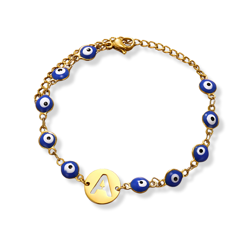 Custom Letter Name Initial Lucky Protective Blue Eye Letters Bracelets For Women Girl Amulet Jewelry Stainless Steel Gold Color