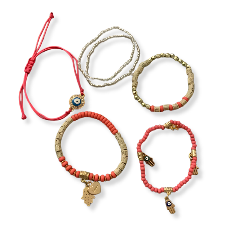 6 Styles! Multilayer Elastic Beaded Strand Bracelets Set For Women Evil Eye Beads Combination Handmade Bracelet