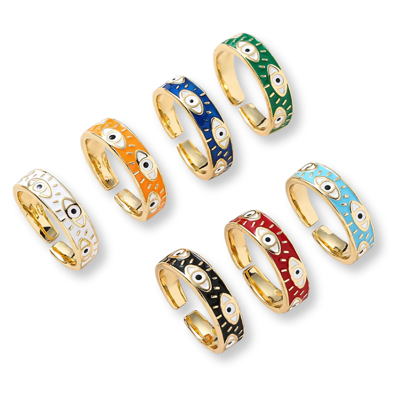 7 Colors! Enamel Evil Eye Stackable Ring Multiple Colors Band Ring Women Gold Plated Copper Rings Evil Eye Finger Rings Jewelry