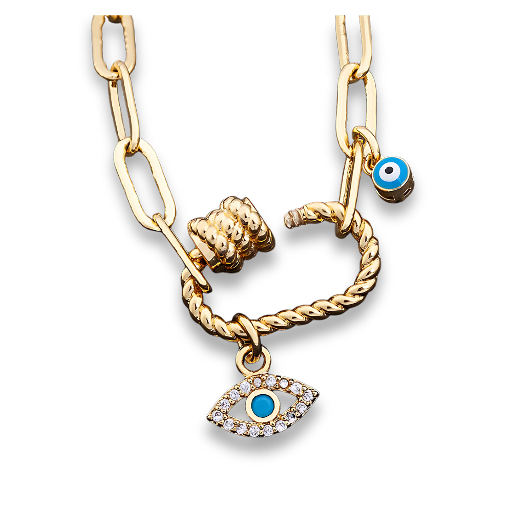 4 Styles! Stunning Gold and CZ Evil Eye Pendant Charm Bracelets