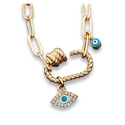 4 Styles! Stunning Gold and CZ Evil Eye Pendant Charm Bracelets